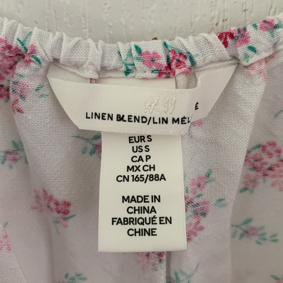 H&M puff sleeves white romantic dress size S linen blend - Picture 4 of 8